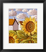 Framed Sunflower & Cottages Scenic View