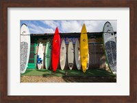 Framed Surfboards Leaning Against Beach Shack, Hawaii
