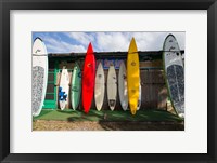 Framed Surfboards Leaning Against Beach Shack, Hawaii