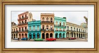 Framed Cars in Front of Colorful Houses, Havana, Cuba