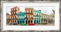 Framed Cars in Front of Colorful Houses, Havana, Cuba