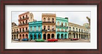 Framed Cars in Front of Colorful Houses, Havana, Cuba