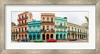 Framed Cars in Front of Colorful Houses, Havana, Cuba