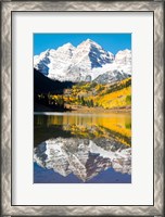 Framed Reflection of Mountain Range on water, Maroon Lake, Aspen, Colorado