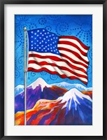 Framed American Flag - Mountains