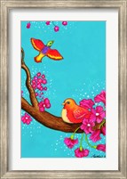 Framed Pink Flower Birds