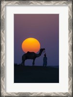 Framed Camel and Person at Sunset, Thar Desert, Rajasthan, India