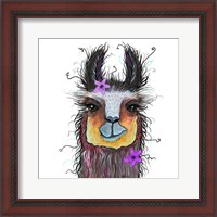 Framed Llama with Purple Flower