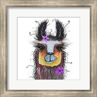 Framed Llama with Purple Flower