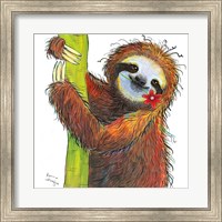 Framed Sloth with Red Flower