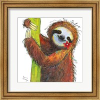 Framed Sloth with Red Flower