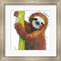 Framed Sloth with Red Flower