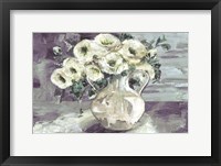 Framed White Flowers in Pottery Pitcher