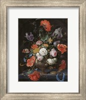 Framed Abraham Mignon, Still Life with Flowers and a Watch