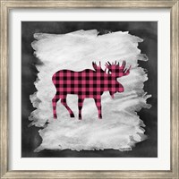 Framed Pink Plaid Moose