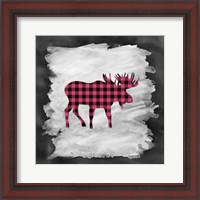 Framed Pink Plaid Moose