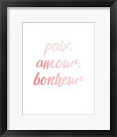 Framed Paix Amour Bonheur