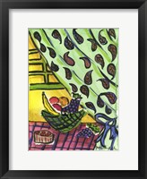 Framed Fruit Bowl and Paisly Curtain