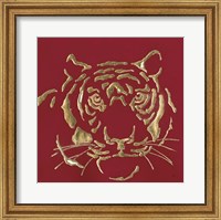 Framed Gilded Tiger on Red