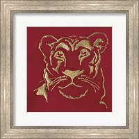 Framed Gilded Lioness on Red