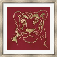 Framed Gilded Lioness on Red