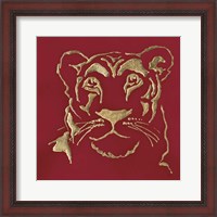 Framed Gilded Lioness on Red