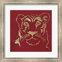 Framed Gilded Lioness on Red