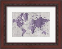 Framed Old World Map Purple Gray