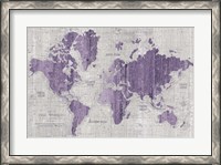 Framed Old World Map Purple Gray
