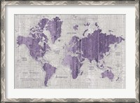 Framed Old World Map Purple Gray