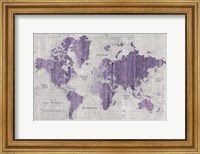 Framed Old World Map Purple Gray