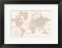 Framed Old World Map Blush and Mint