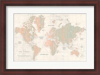 Framed Old World Map Blush and Mint