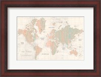 Framed Old World Map Blush and Mint