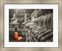 Framed Young Buddhist Monk Praying, Thailand (BW)