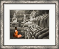 Framed Young Buddhist Monk Praying, Thailand (BW)