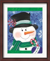 Framed Snowman with a Candy Cane