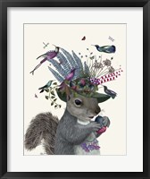 Framed Squirrel Birdkeeper and Blue Acorns