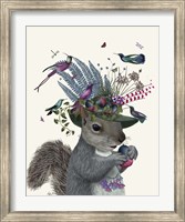 Framed Squirrel Birdkeeper and Blue Acorns