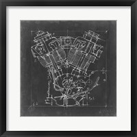 Framed 'Motorcycle Engine Blueprint I' border=