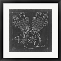 Framed 'Motorcycle Engine Blueprint III' border=