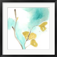 Framed Teal and Ochre Ginko I