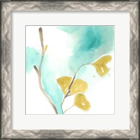 Framed 'Teal and Ochre Ginko I' border=