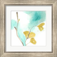 Framed Teal and Ochre Ginko I