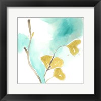 Framed 'Teal and Ochre Ginko I' border=