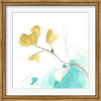 Framed Teal and Ochre Ginko V