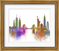 Framed New York Skyline Rainbow Bright