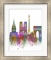 Framed Paris Skyline Rainbow Bright