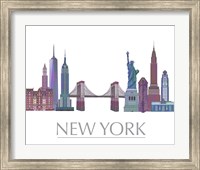 Framed New York Skyline Coloured Buildings