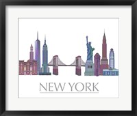 New York Skyline Coloured Buildings Framed Print